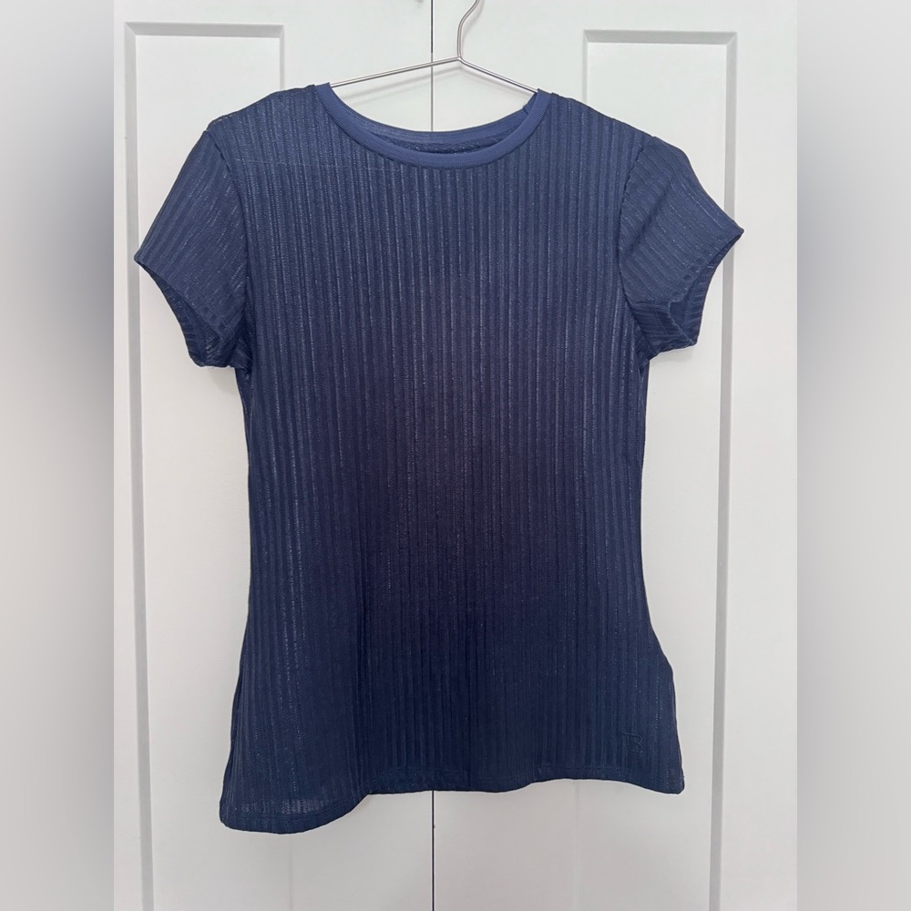Ted Baker Dark Blue Ribbed Short Sleeve Top